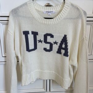 Grayson Threads Cream Crewneck Sweater with Navy USA Graphic